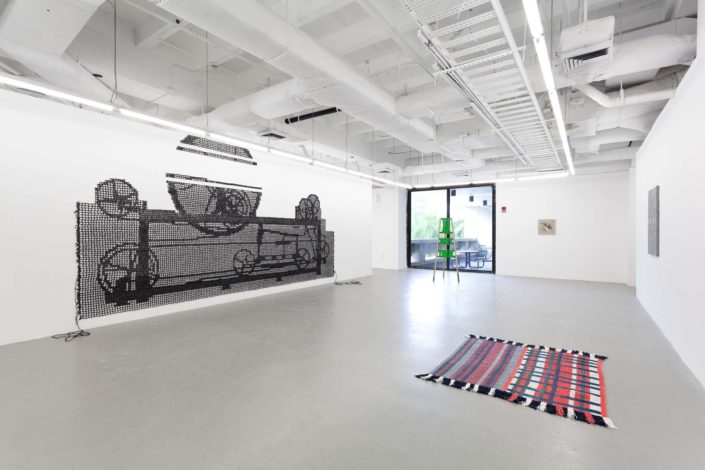 A Thread of Execution installation shot. Work by Carrie Sieh, Moira Holohan, Pip Brant, Diedrick Brackens, and Samantha Bittman.