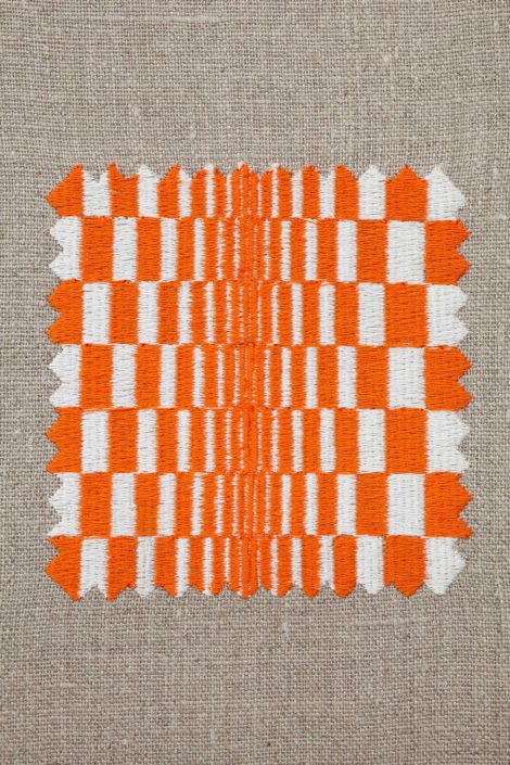 Elaine Reichek, Swatches: Riley 1–4 detail.