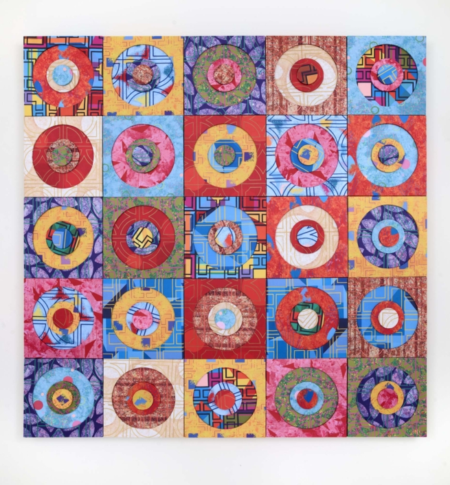 . Ray Azcuy Similar Differences, H XW X D sublimation printed fabric of original paintings, wood