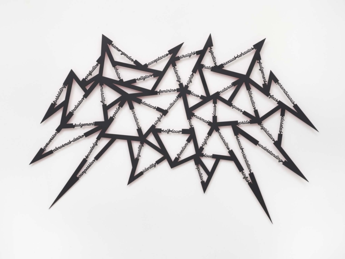 . Ray Azcuy Pink, H X W X D powder coated lazer cut aluminum