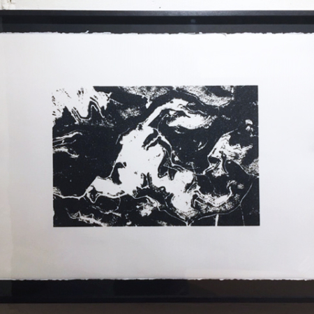 Javier Barrera MTR I (stage ) Photolithography and carborundum on Arches Cover White paper x in.