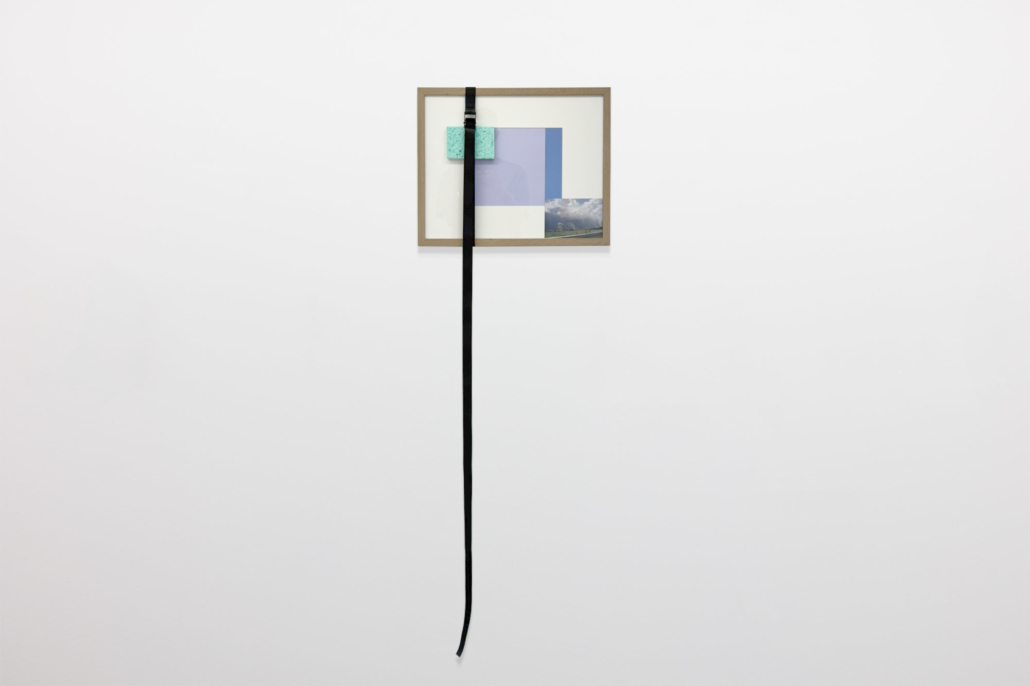 Leyden Rodríguez Casanova Frame Composition (Burn) Found photo, paper, matte, glass, metal, manufactured wood, nylon strap x x in.